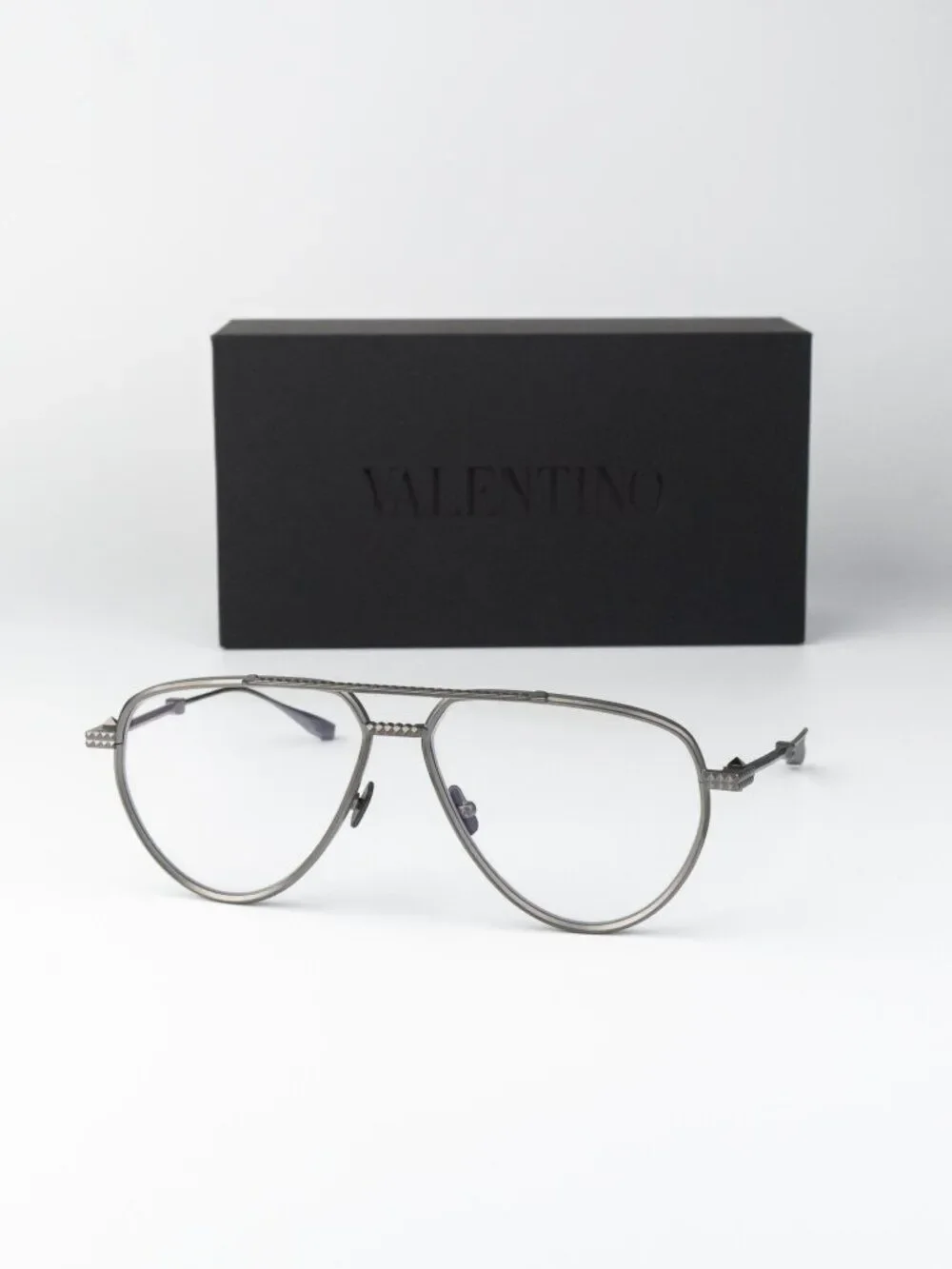 Valentino Women Eyeglasses Matte Black Rhodium Pilot V-STUD-II VLX-133 B